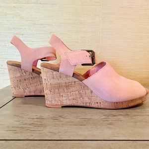 Toms Pink Suede Wedges size 8